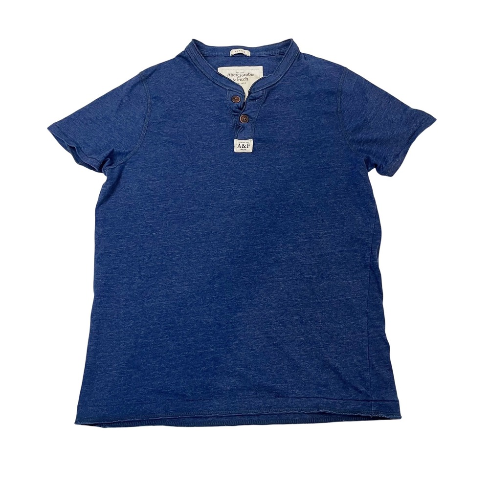 Abercrombie & Fitch Mens Muscle Fit Henley Shirt Blue Short Sleeve Size Small